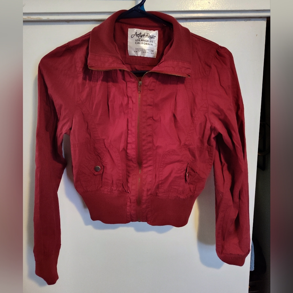 Women's Red Vintage Crop top Bomber Jacket